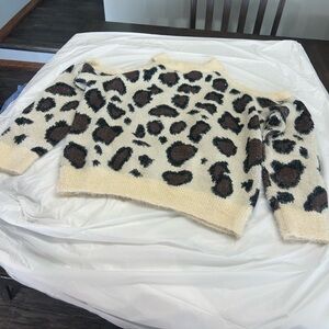Cozy Cream Leopard-Print Crewneck Sweater